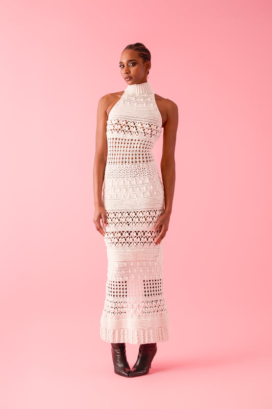 Hand crochet turtle neck dress